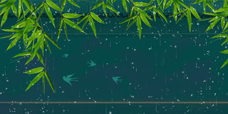 绿色屋檐竹子谷雨展板背景